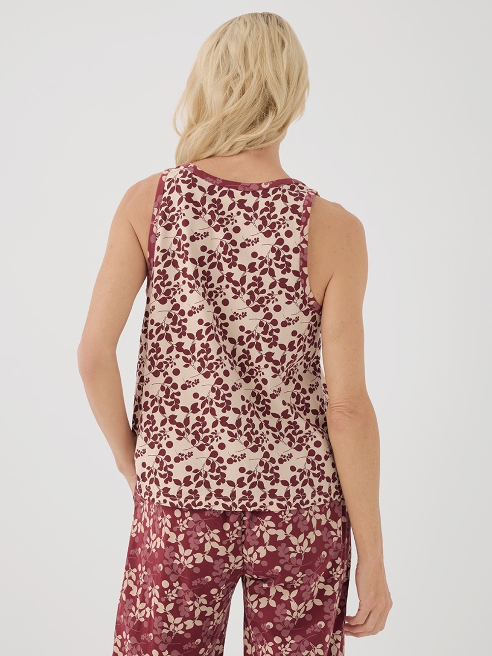 pact Staycation Organic Cotton Tank and Wide Leg Pants Sleep Set in Berry Sprigs - Picture 3 of 14